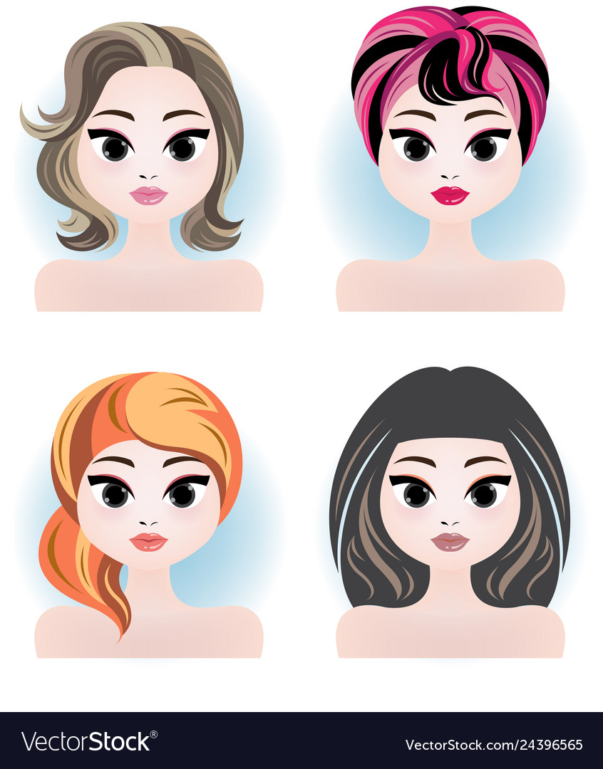 Various young women long amp short hair style vector image Various young women long amp short hair style