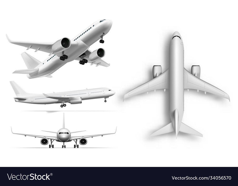 3d flying airplane jet aircraft top front side Vector Image