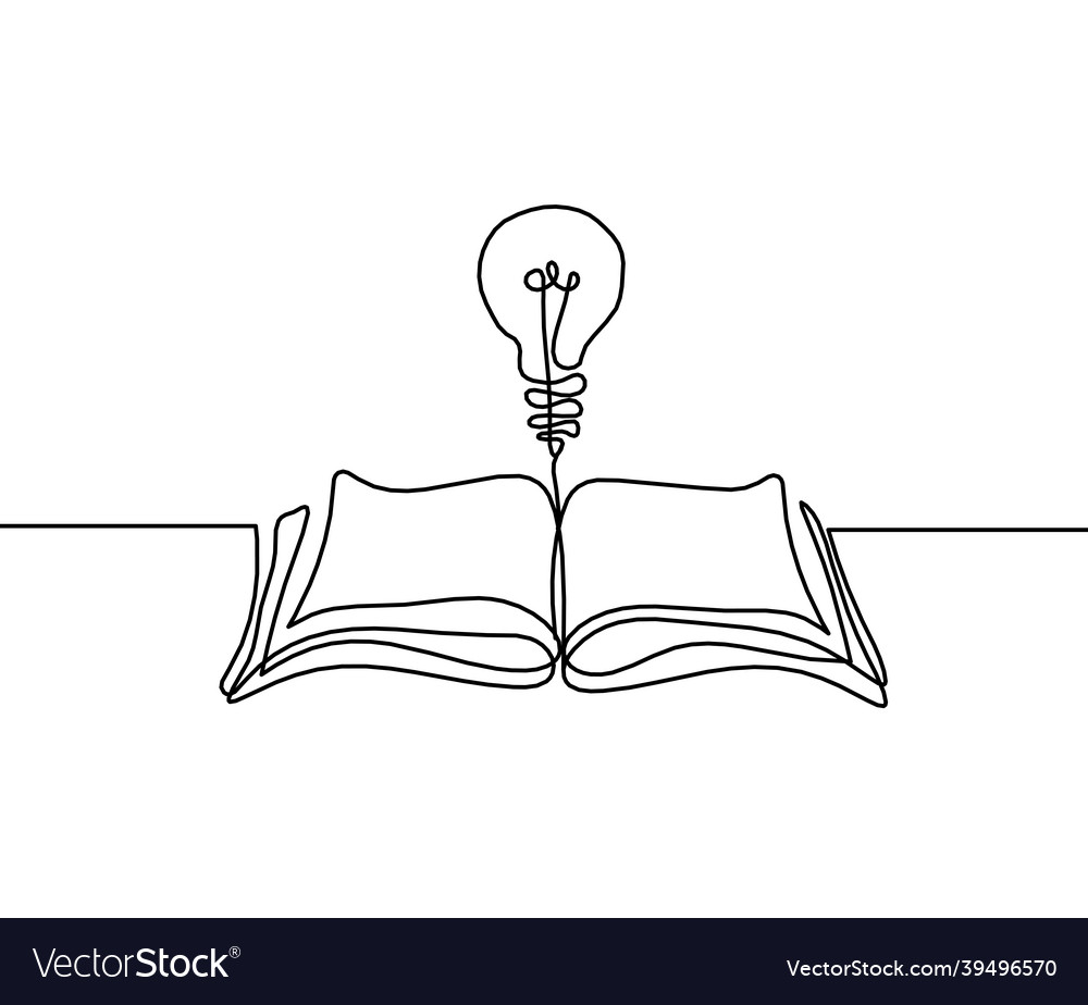 Abstract open book with light bulb as line