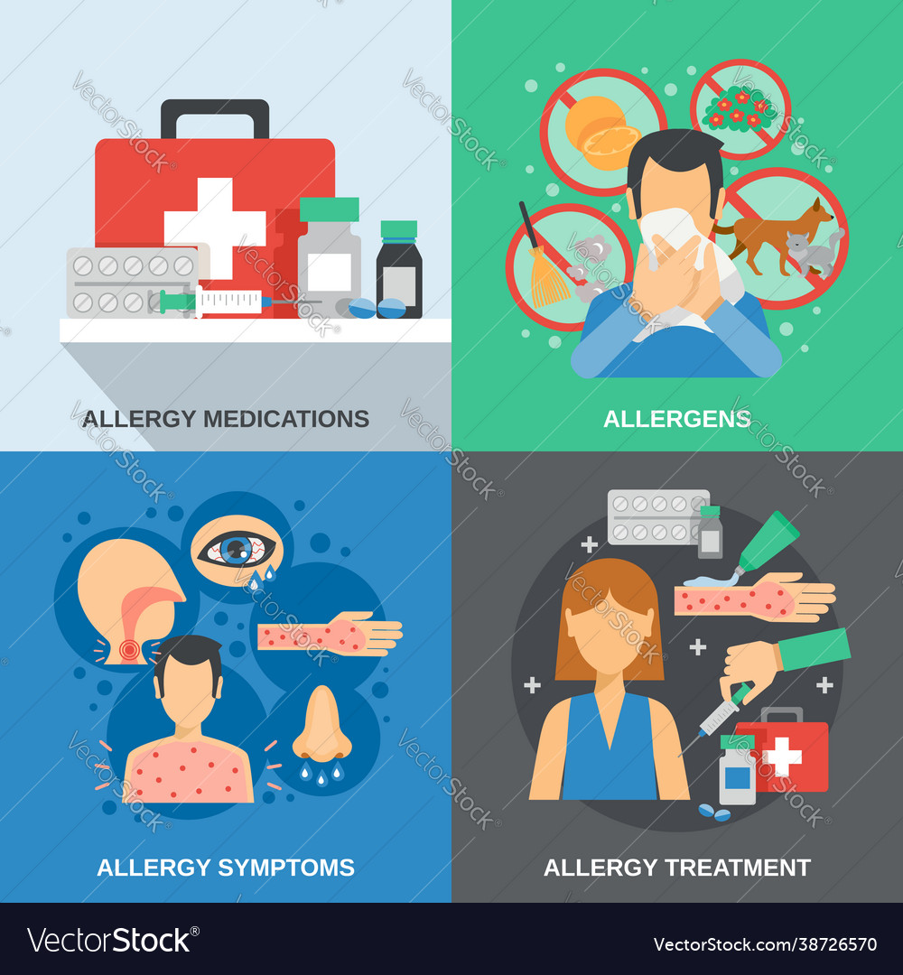 Allergy flat set Royalty Free Vector Image - VectorStock