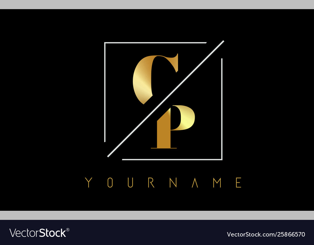 Cp golden letter logo with cutted and intersected Vector Image