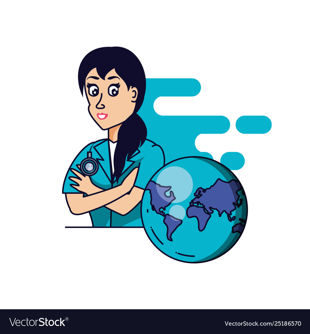 Doctor female professional with planet earth