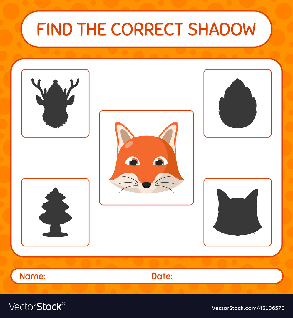 Find the correct shadows game with red fox vector image Find the correct shadows game with red fox