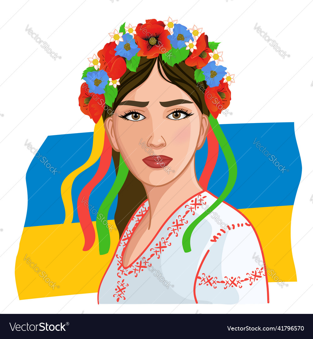 Girl in traditional clothes on ukrainian flag Vector Image