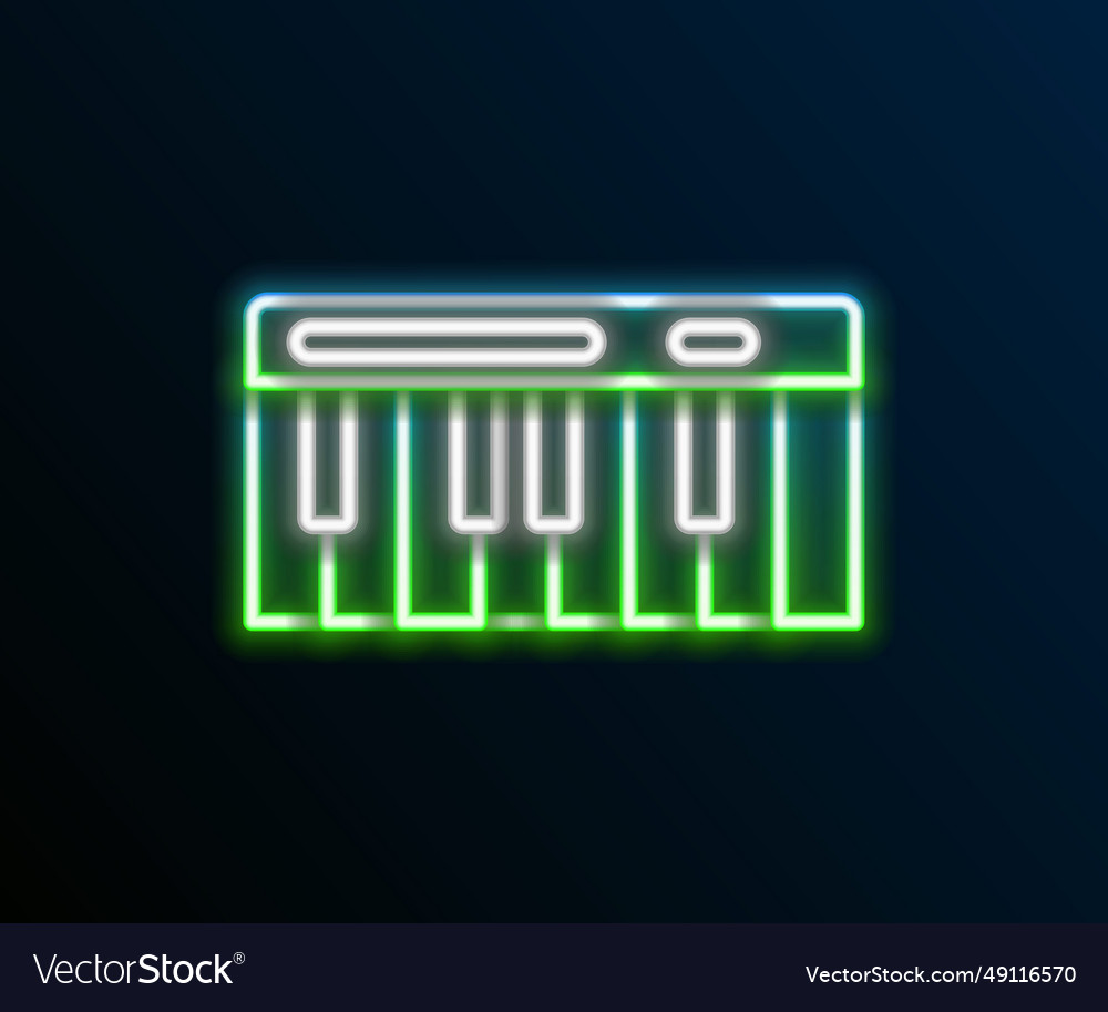 Glowing neon line music synthesizer icon isolated