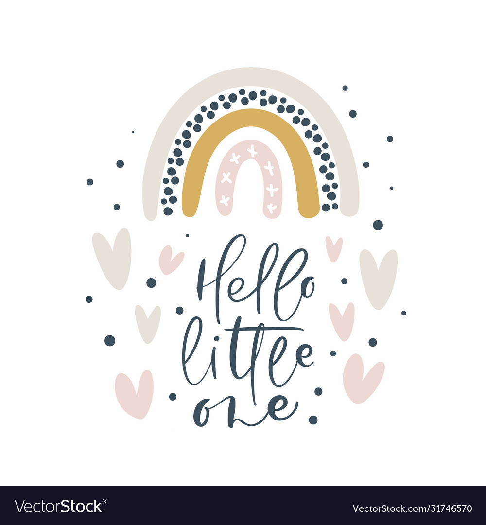 Hello little one rainbow calligraphy lettering