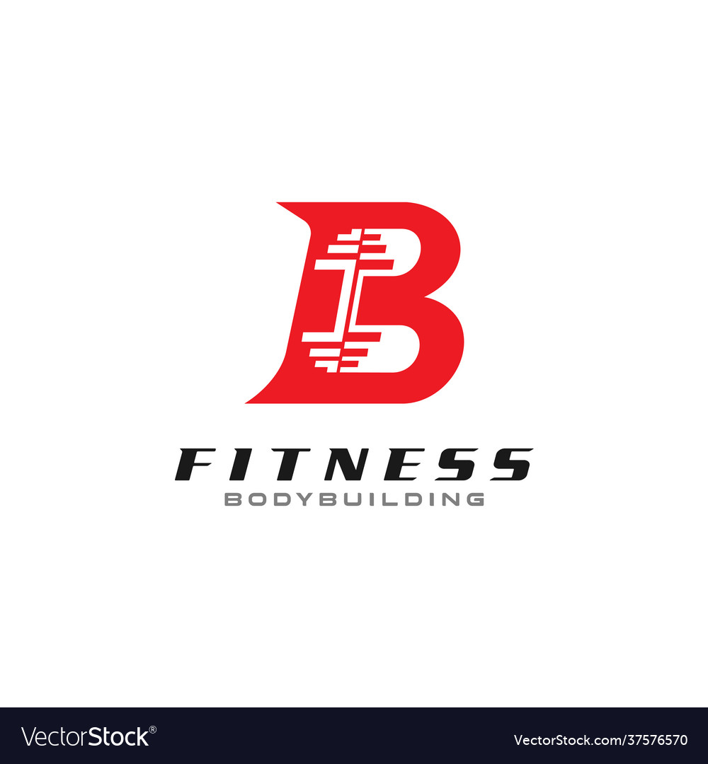 Anfangsbuchstaben b mit roter Farbe und Fitness Hantel vector image Anfangsbuchstaben b mit roter Farbe und Fitness Hantel