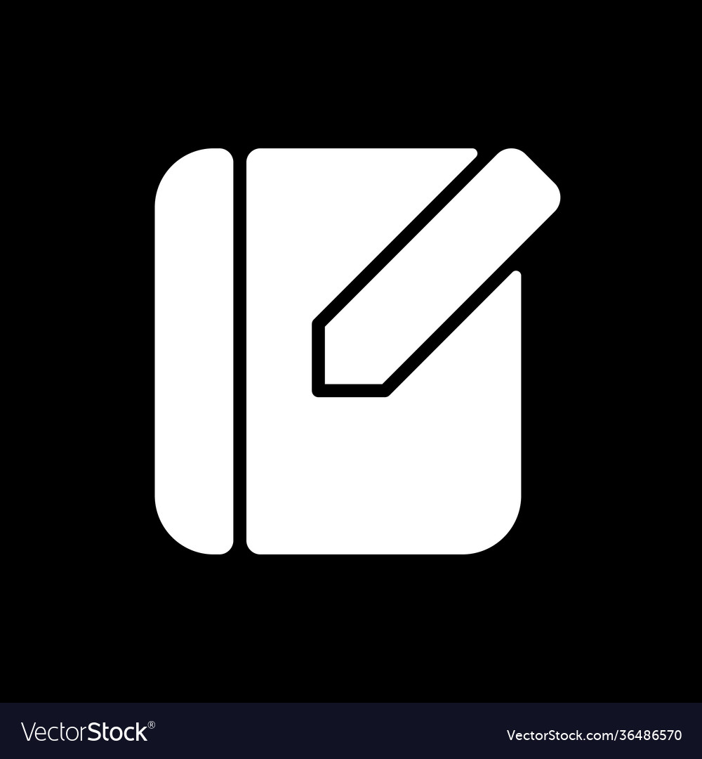 Notebook app dark mode glyph icon vector image Notebook app dark mode glyph icon
