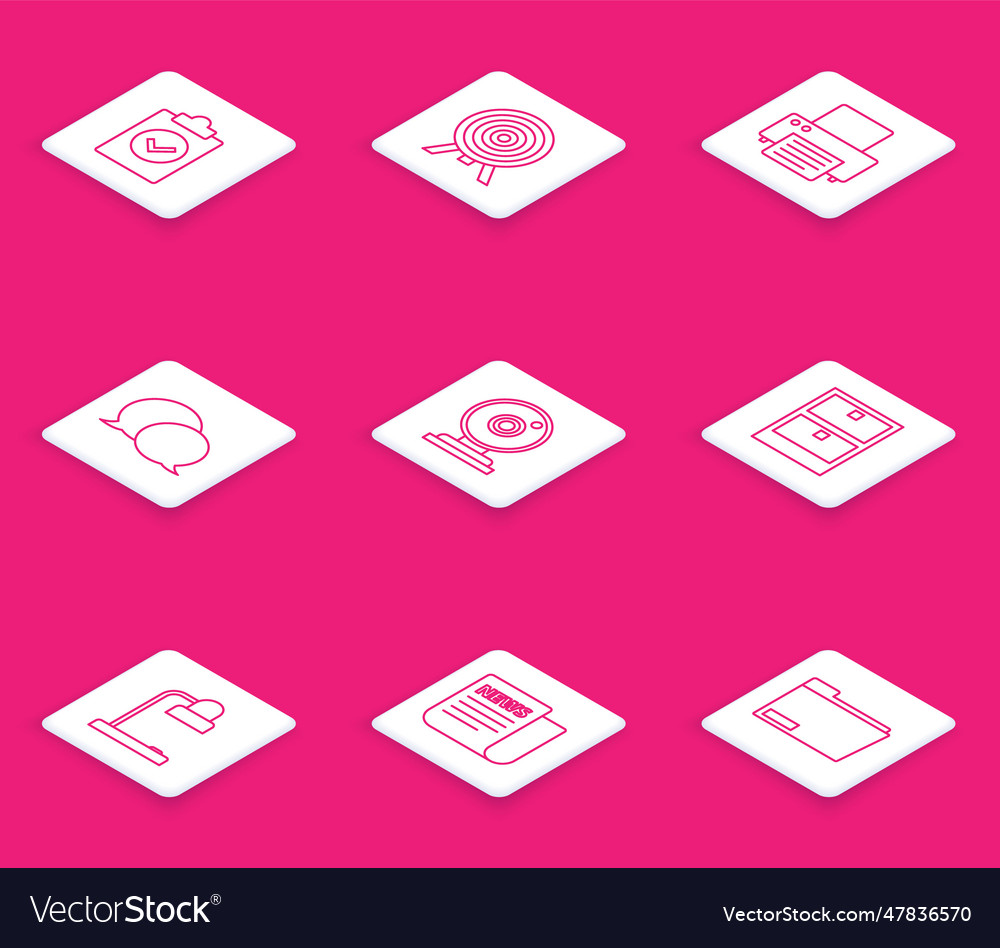 Set line completed task target printer speech vector image Set line completed task target printer speech