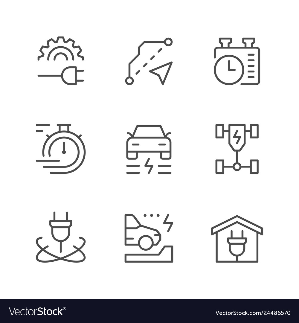 Set line icons of electric car vector image Set line icons of electric car