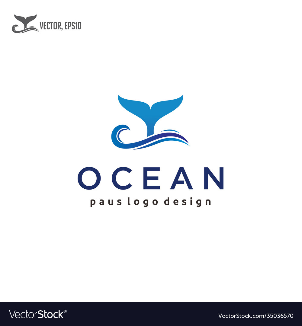 Waves and whales tail logo design vector image Waves and whales tail logo design
