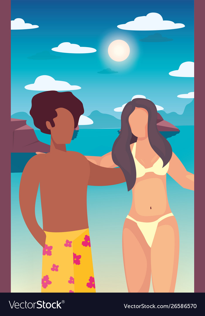 Woman And Man Summer Time Vacations Design Vector Image