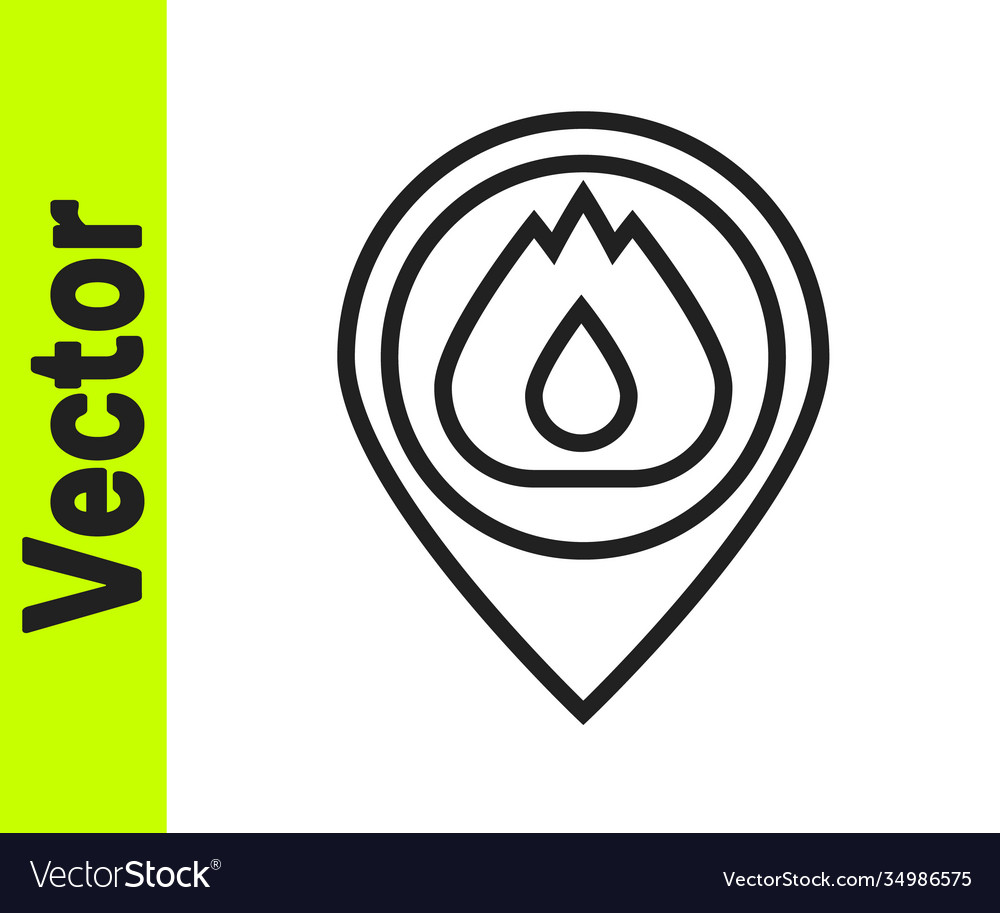 Black line map pointer with fire flame icon vector image Black line map pointer with fire flame icon