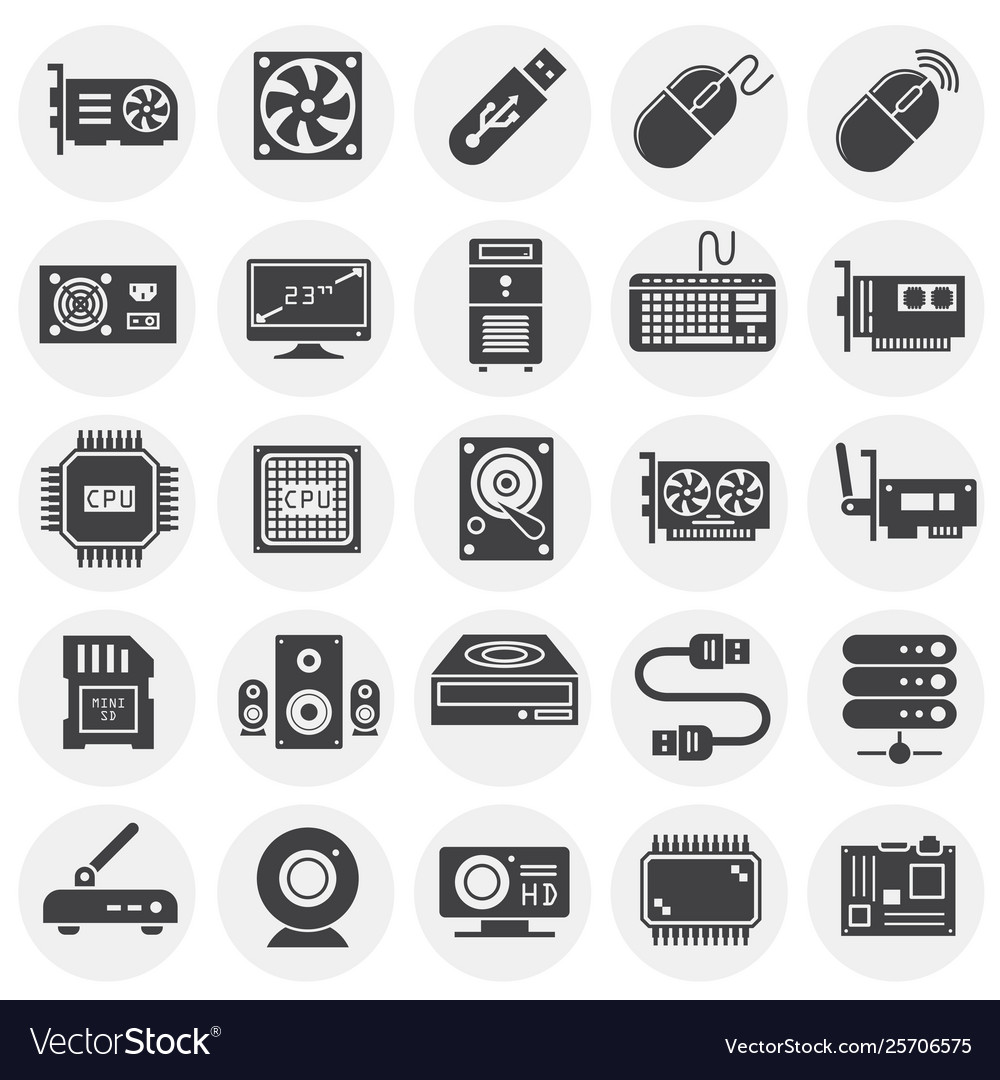 Computer hardware icons set on background vector image Computer hardware icons set on background