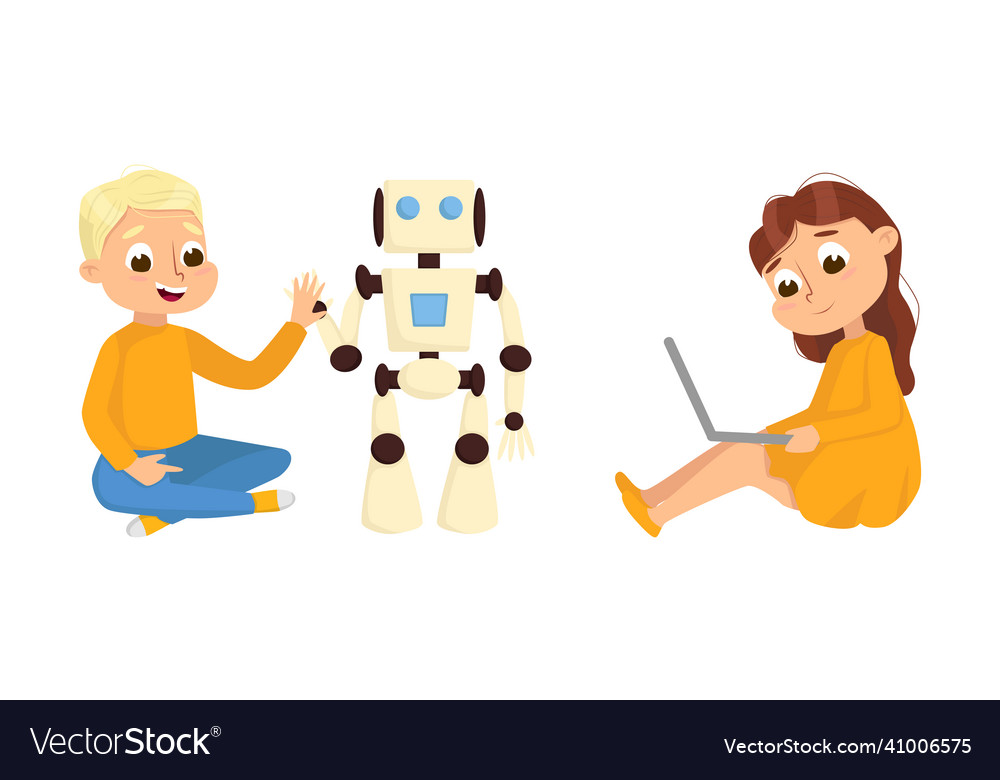 Cute little kid programming and creating smart Vector Image Cute little kid programming and creating smart