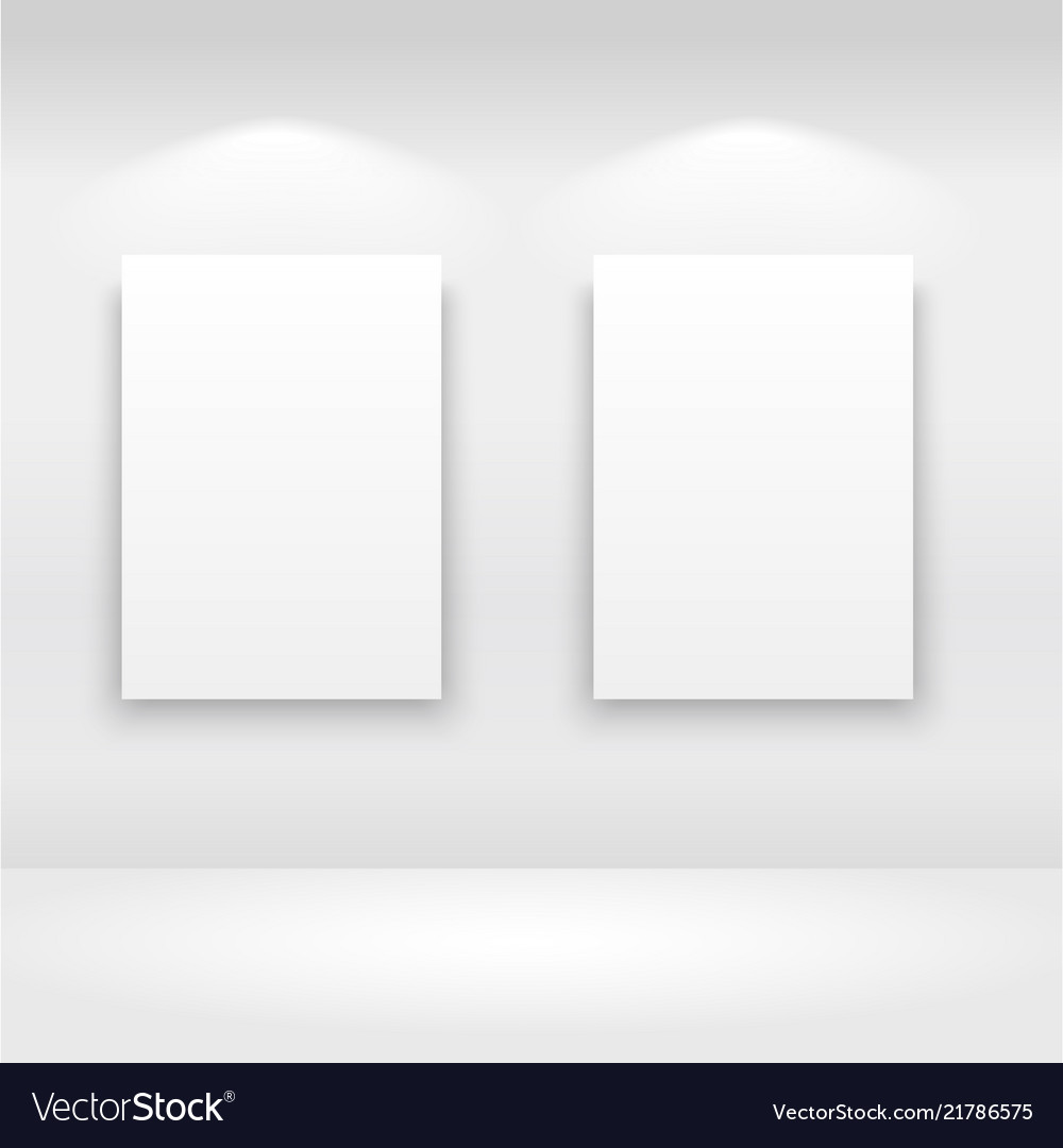 Empty frames on the wall in gallery with lights vector image Empty frames on the wall in gallery with lights