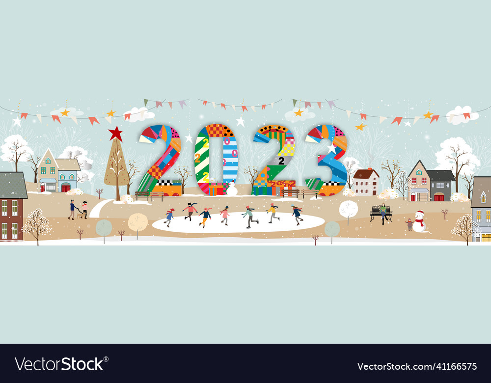 Happy new year 2023 card winter landscape i vector image Happy new year 2023 card winter landscape i