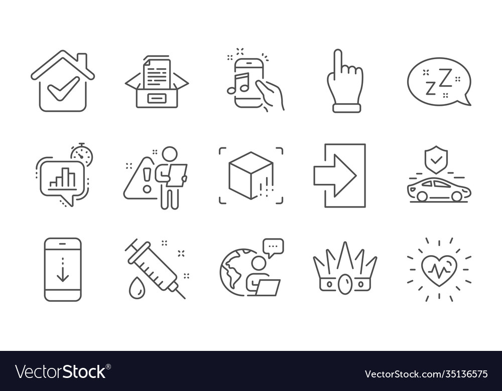 Login statistics timer and crown icons set