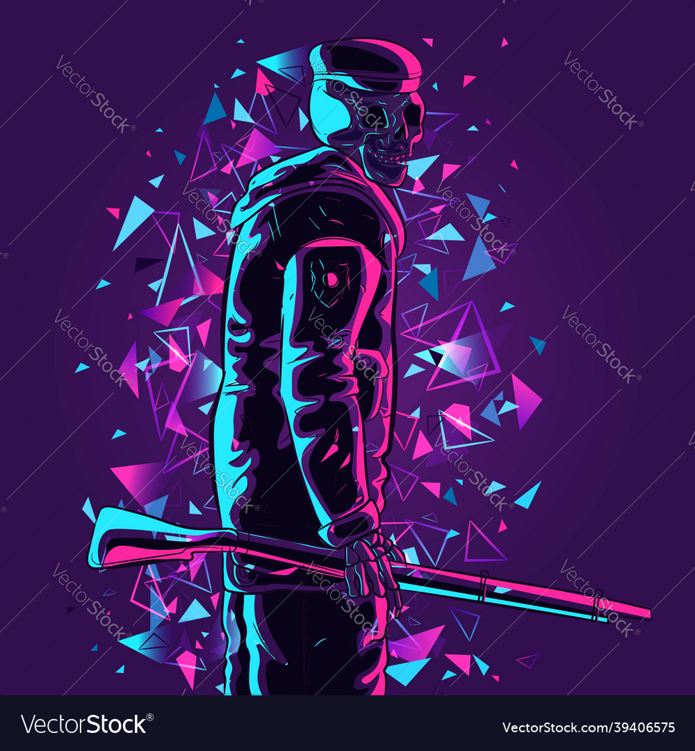 Neon of an army skeleton soldier vector image Neon of an army skeleton soldier