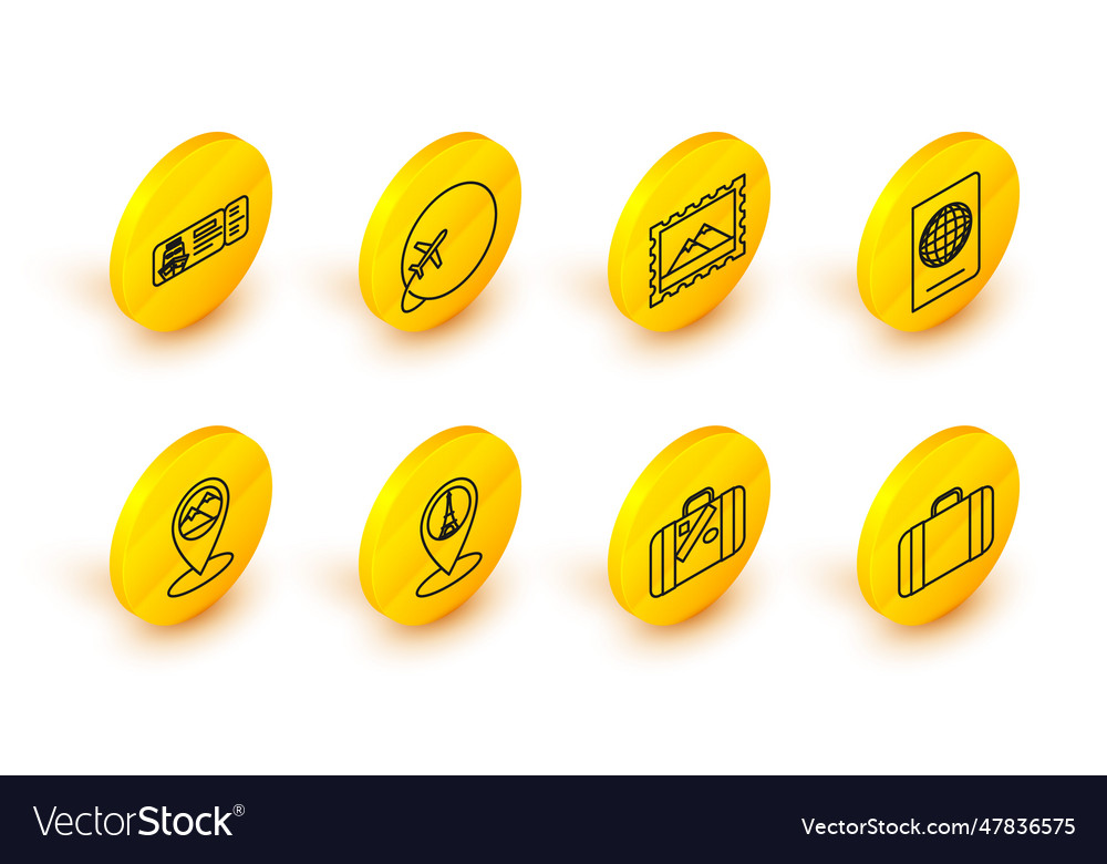 Set line suitcase for travel map pointer vector image Set line suitcase for travel map pointer