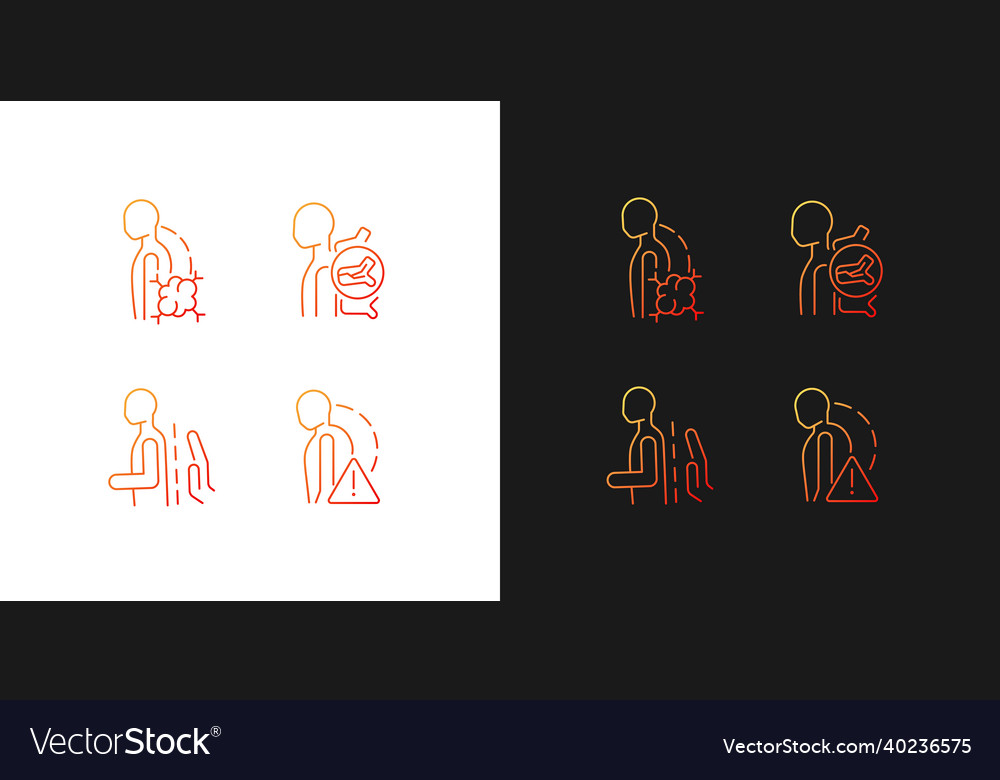Spinal problems gradient icons set for dark vector image Spinal problems gradient icons set for dark