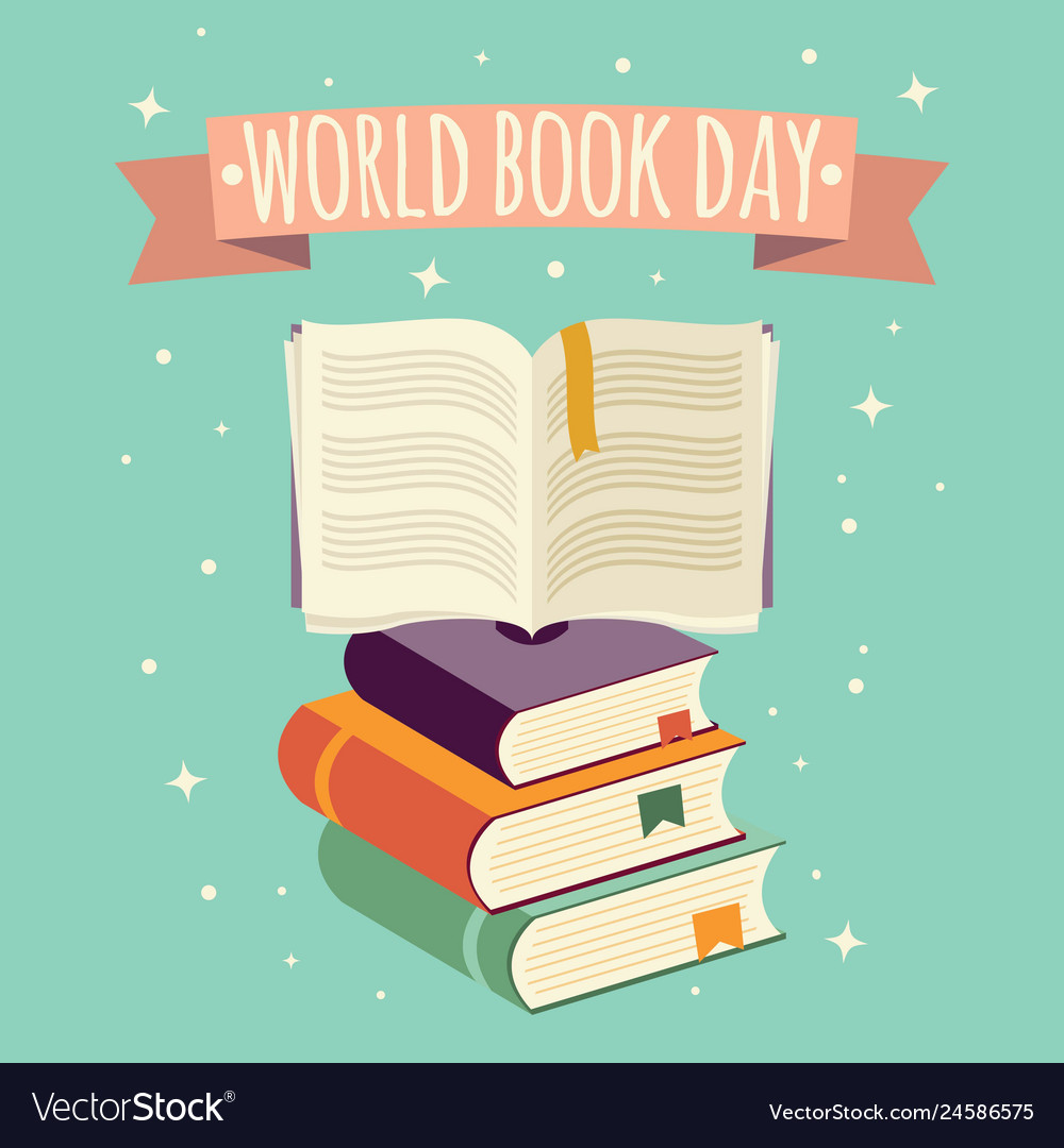 World book day open book with festive banner Vector Image