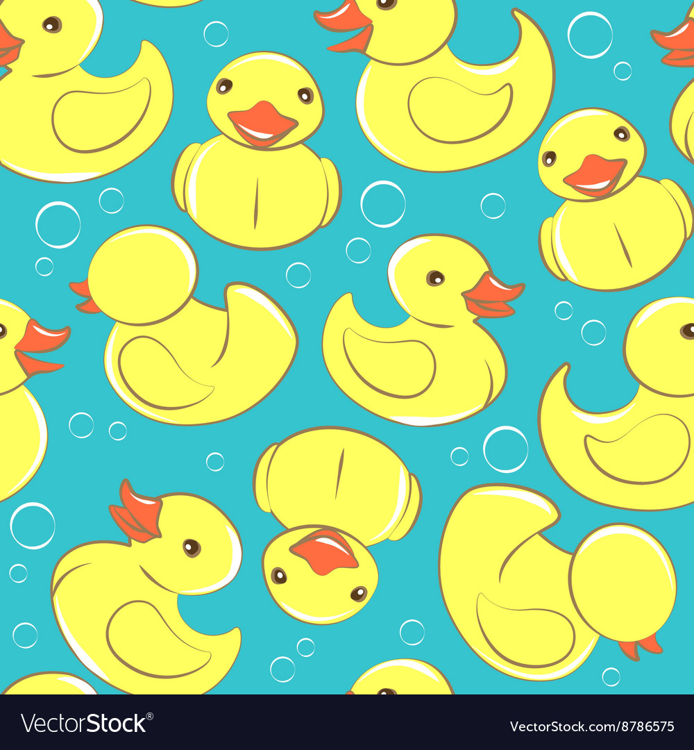 Yellow rubber duck and bubbles seamless kids Vector Image