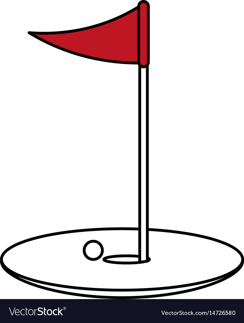 Color silhouette cartoon golf flag with hole