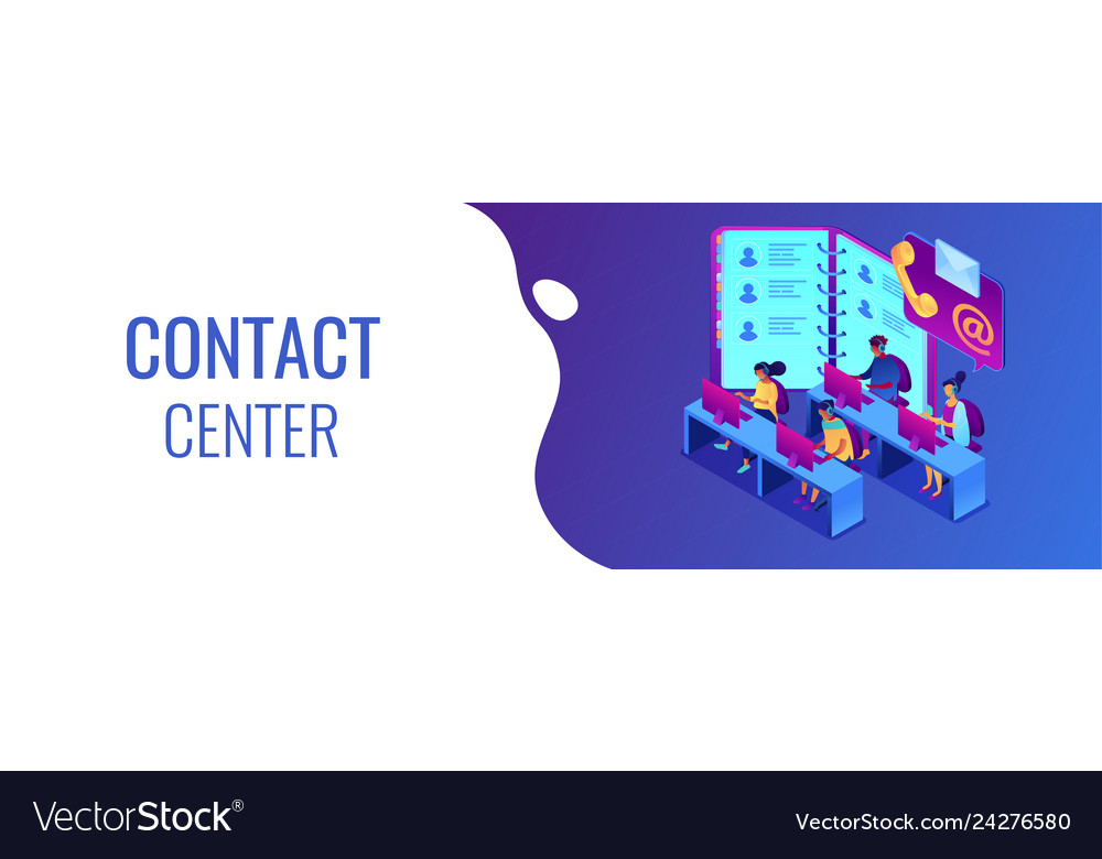 Contact Center Isometric 3d Banner Header Vector Image