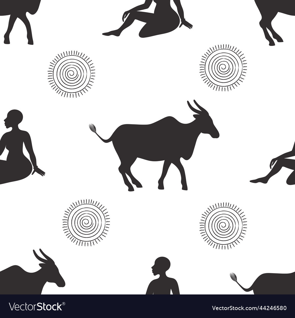 Graphic seamless pattern with wild ancient