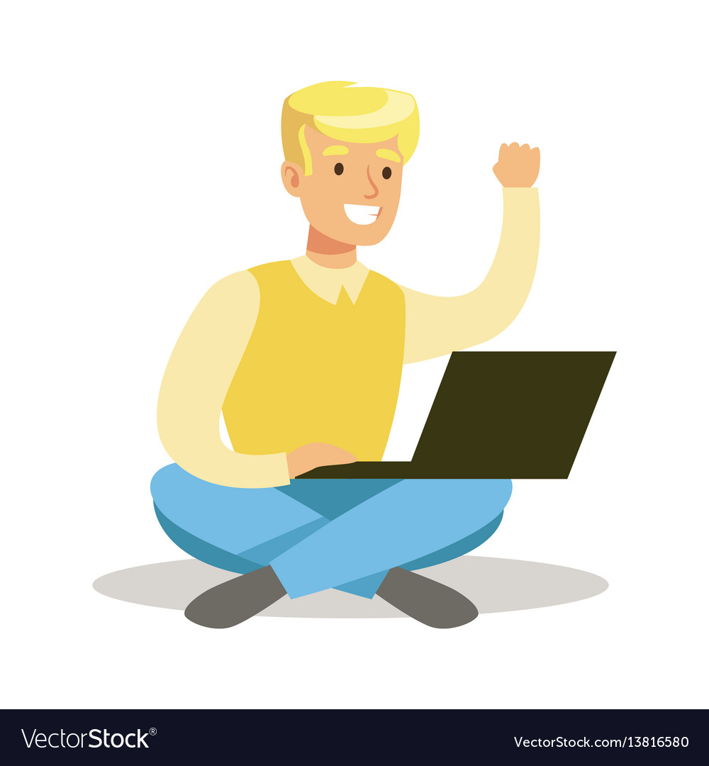 Guy sitting on the floor with lap top part