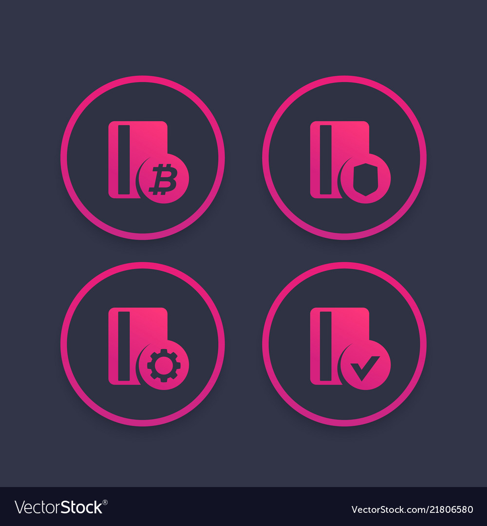 Secure payment bitcoin card and processing icons vector image Secure payment bitcoin card and processing icons