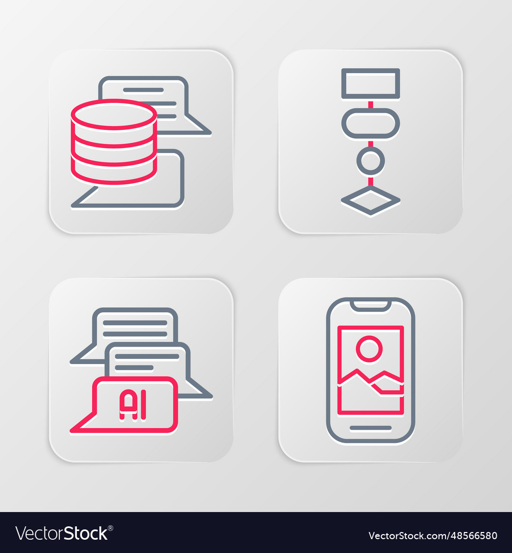 Set line mobile phone chat bot algorithm vector image Set line mobile phone chat bot algorithm