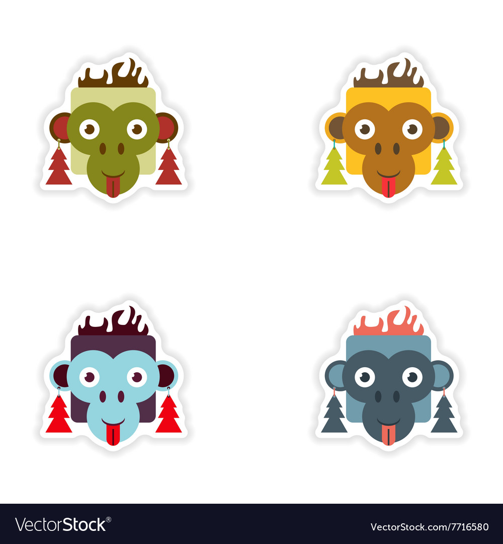 Set of paper stickers on white background monkey