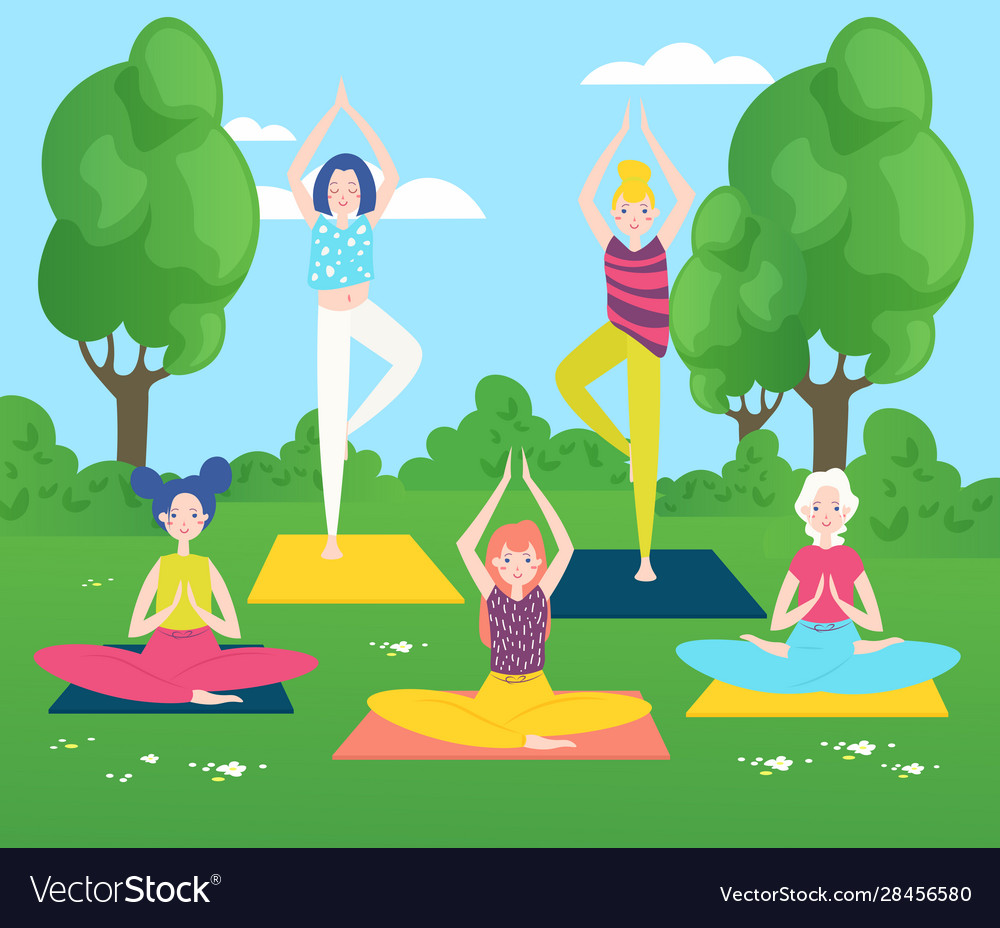 Yoga in park flat girls Royalty Free Vector Image