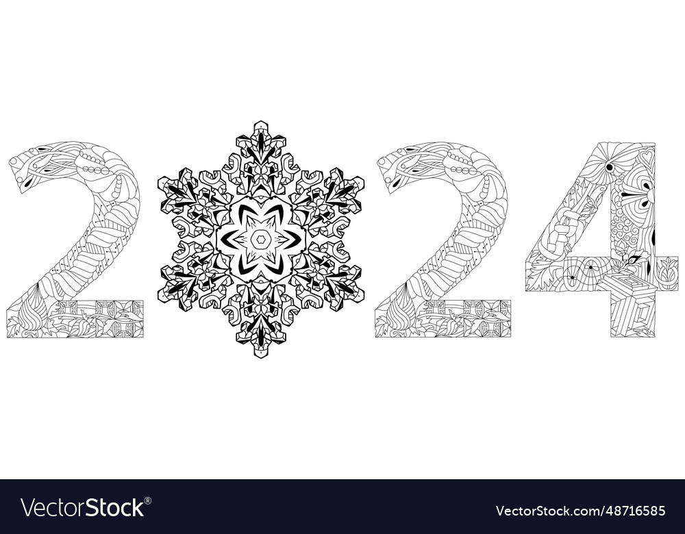 2024 number design with snowflake for coloring Vector Image 2024 number design with snowflake for coloring