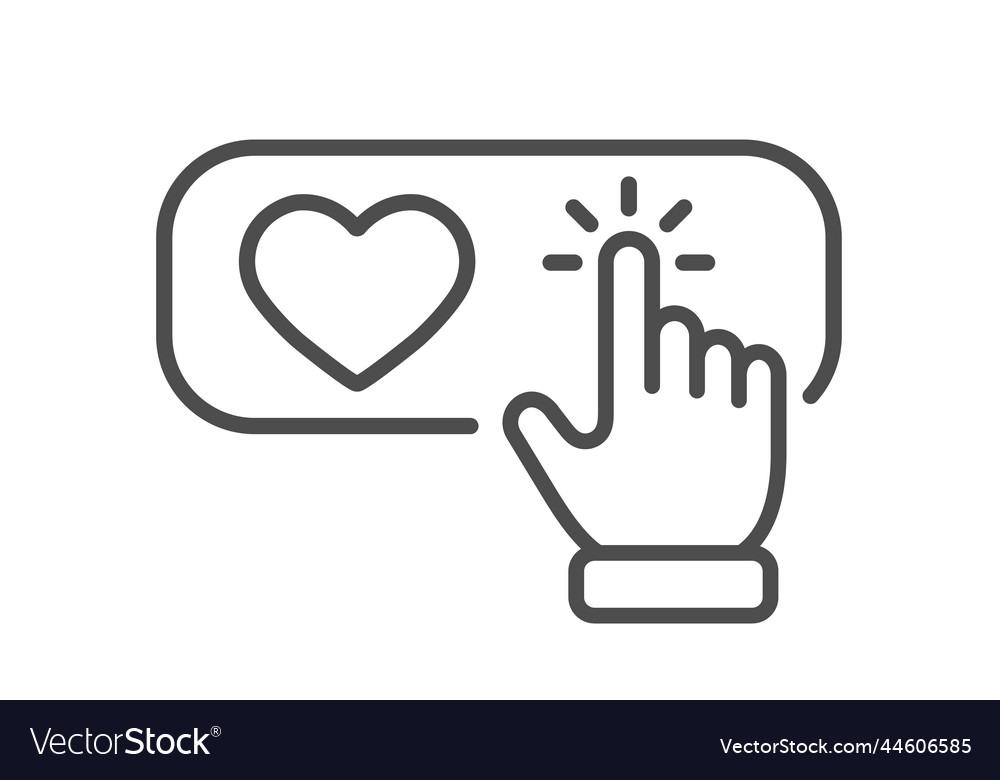 A hand click on the heart icon points vector image A hand click on the heart icon points