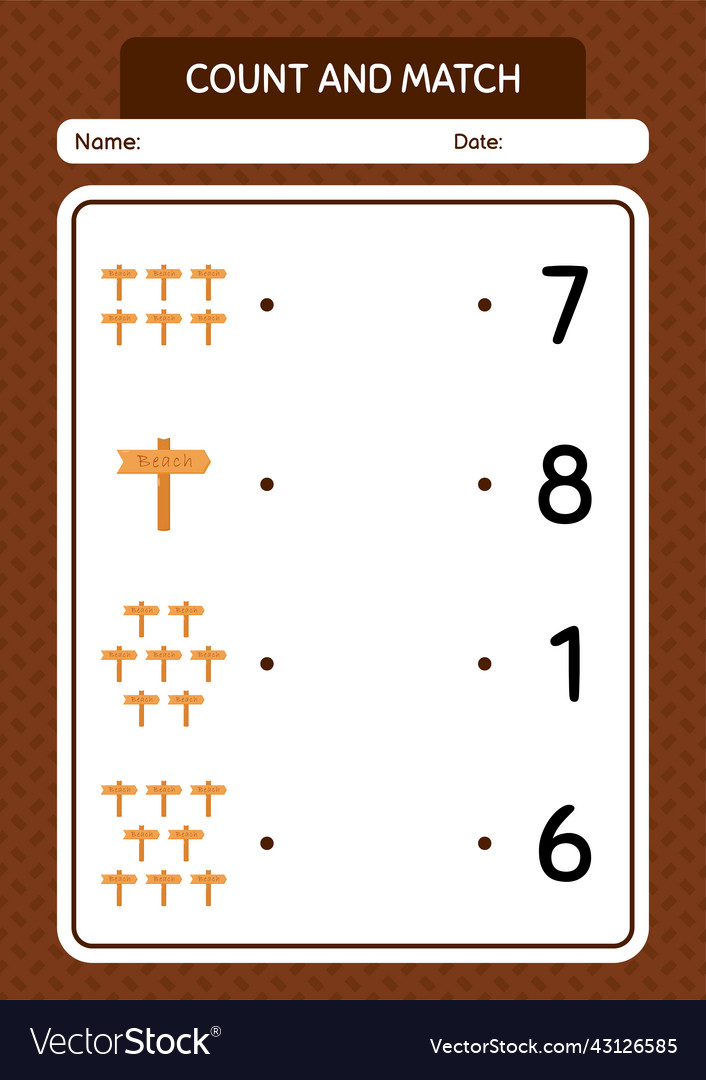 Count and match game with sign board worksheet vector image Count and match game with sign board worksheet