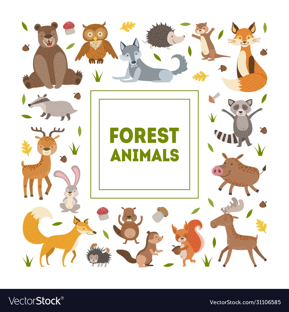 Forest animals banner template with cute wild