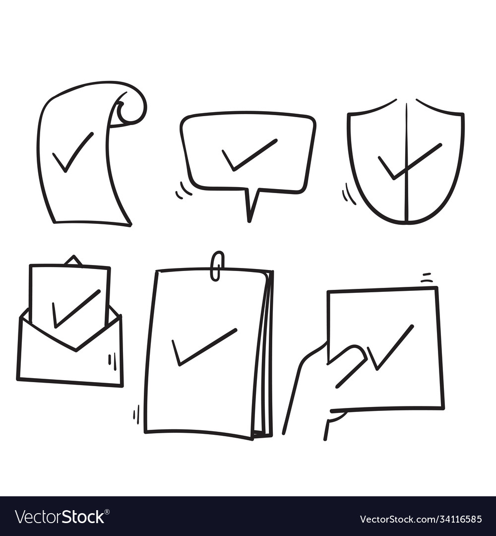Hand drawn simple set approve related line Vector Image Hand drawn simple set approve related line