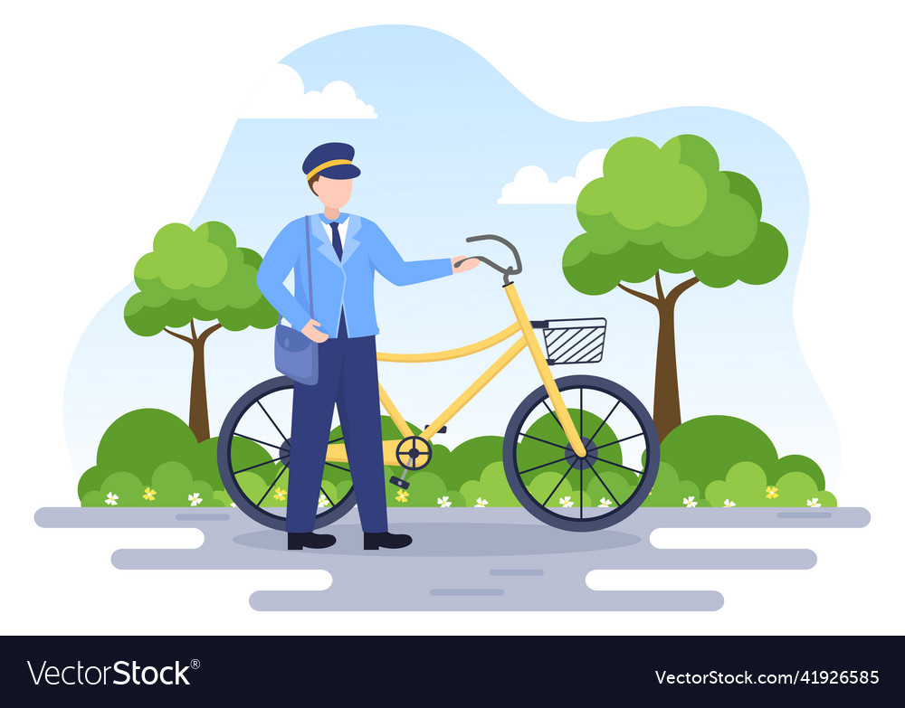 Postman Cartoon Wearing A Uniform Carrying A Vector Image