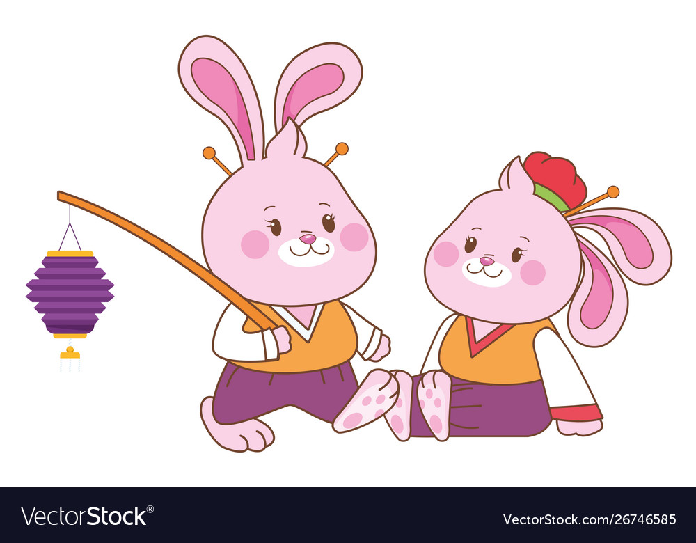 Rabbits in mid autumn festival cartoons Royalty Free Vector