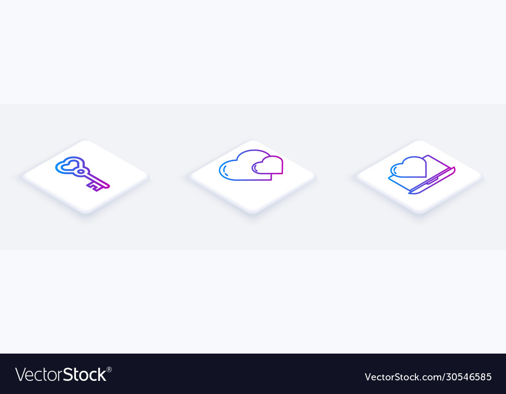 Set isometric line key in heart shape vector image Set isometric line key in heart shape