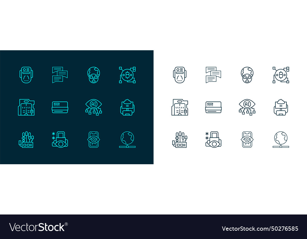 Set line blockchain technology bitcoin cyber vector image Set line blockchain technology bitcoin cyber