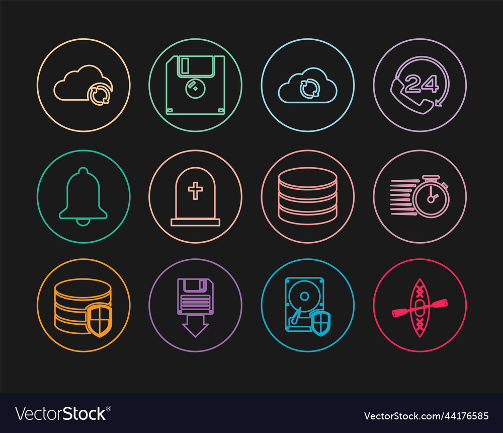 Set line kayak and paddle stopwatch cloud sync vector image Set line kayak and paddle stopwatch cloud sync