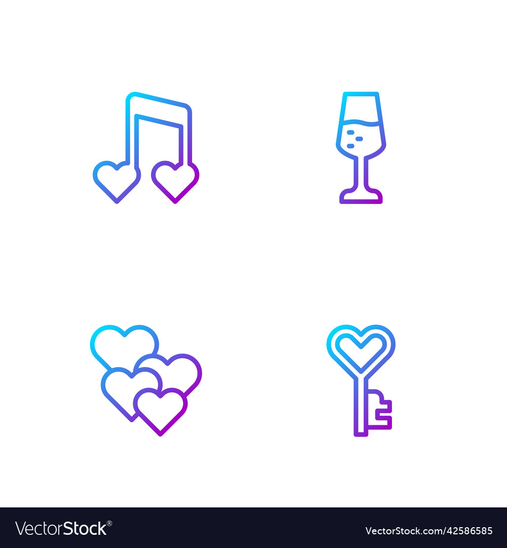 Set line key in heart shape music note Vector Image Set line key in heart shape music note