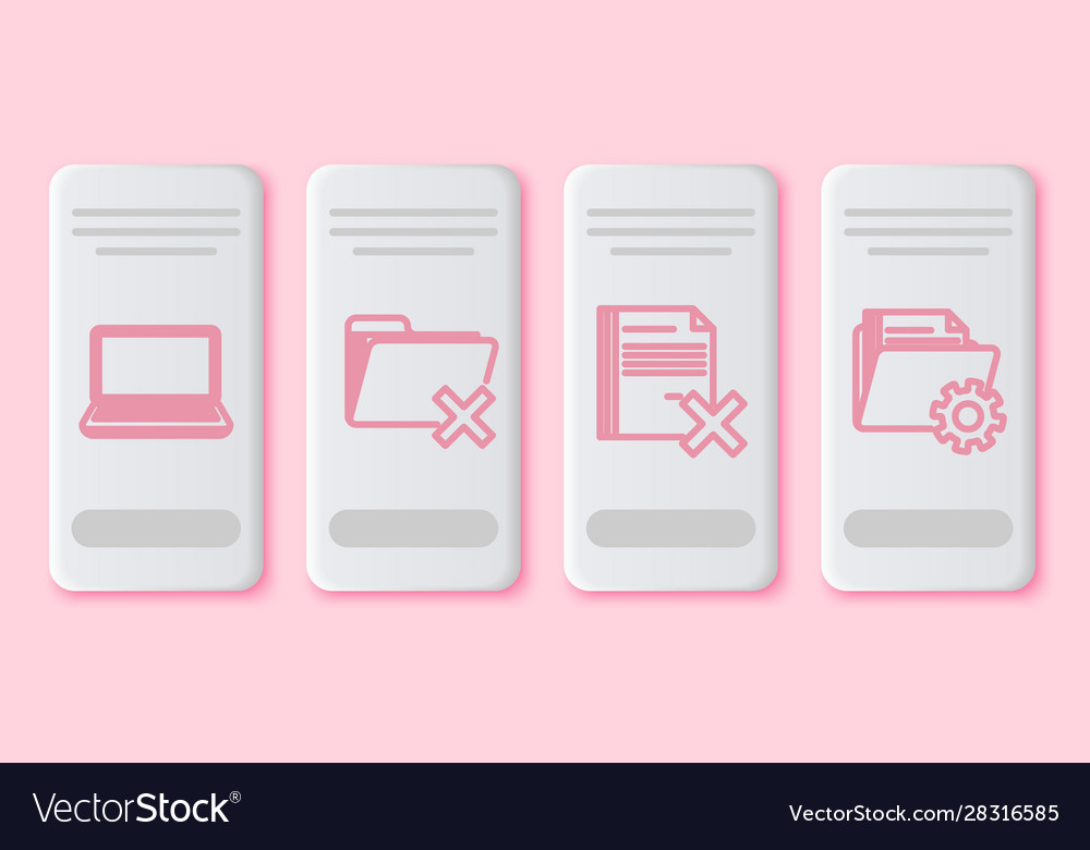 Set line laptop delete folder file vector image Set line laptop delete folder file