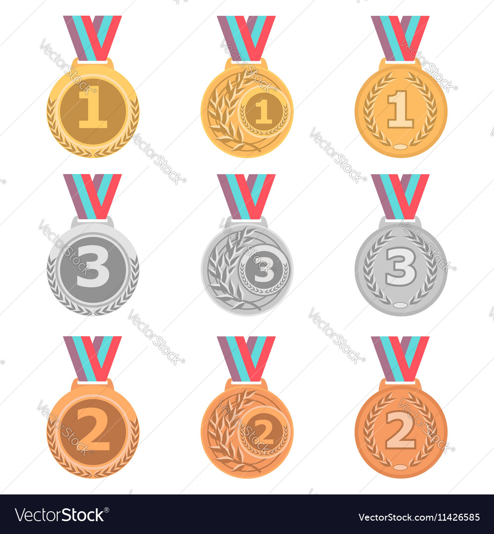 Set of gold silver and bronze medals in different Vector Image