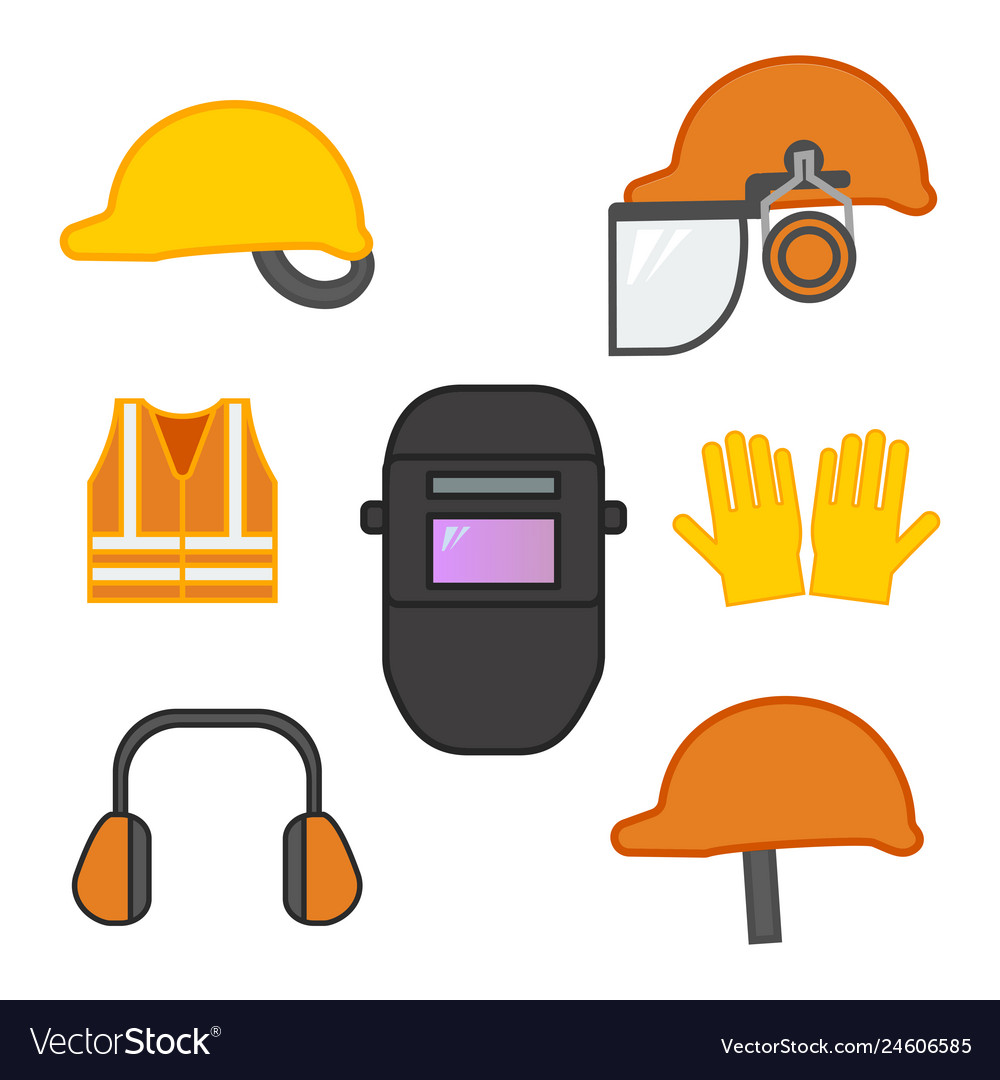 Set of safety equipment for construction and Vector Image