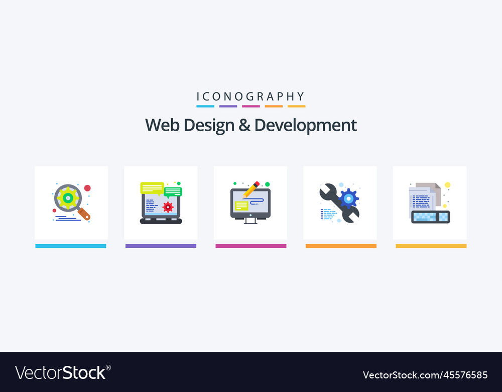 Web design and development flat 5 icon pack